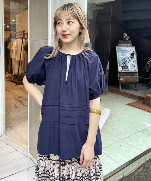「BEAMS BOY」 ノースリーブブラウス ONE SIZE ネイビー レディース BEAMS BOY（ビームスボーイ）の「BEAMS BOY / コットン ギャザー
