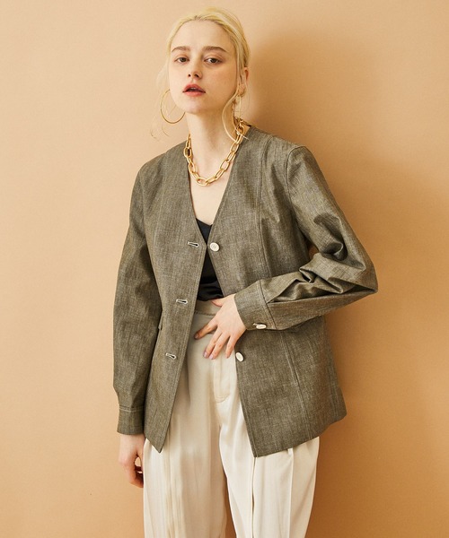 21ss　イネラ　lNella　スラブダンガリーノーカラージャケット INella（イネラ）の「【INella(イネラ)】スラブダンガリーノーカラー