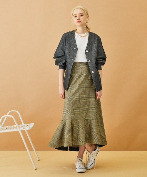 21ss　イネラ　lNella　スラブダンガリーノーカラージャケット INella（イネラ）の「【INella(イネラ)】スラブダンガリーノー