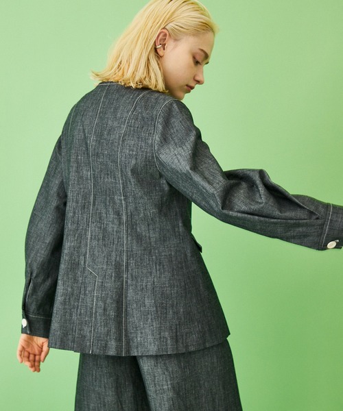 INella(イネラ)の「【INella(イネラ)】スラブダンガリーノーカラージャケット(ノーカラージャケット・レディース・ブラック/オリーブ・FREE)」の15枚目の写真