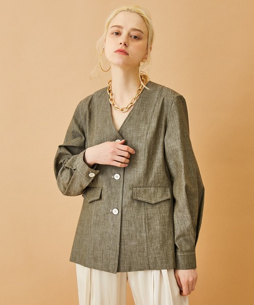 21ss　イネラ　lNella　スラブダンガリーノーカラージャケット INella（イネラ）の「【INella(イネラ)】スラブダンガリーノーカラー