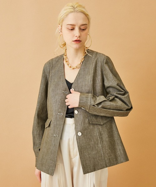 21ss　イネラ　lNella　スラブダンガリーノーカラージャケット INella（イネラ）の「【INella(イネラ)】スラブダンガリーノーカラー