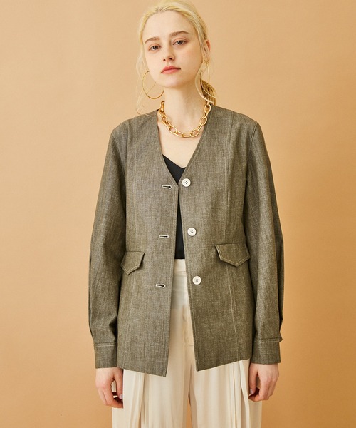 21ss　イネラ　lNella　スラブダンガリーノーカラージャケット INella（イネラ）の「【INella(イネラ)】スラブダンガリーノー