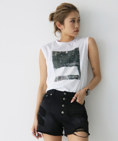 Avvenente（アベネンテ）の「【Avvenente】スリーブレスニュアンス転写プリントカットソー（Tシャツ/カットソー・レディース・ブラック/オフホワイト・M）」の8枚目の写真