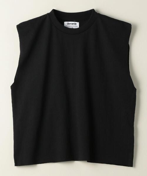 Upcycle(アップサイクル)の「<Upcycle(アップ サイクル)>ショート クルーネック ノースリーブプルオーバー(Tシャツ/カットソー・レディース・ホワイト/ブラック・LARGE)」の1枚目の写真