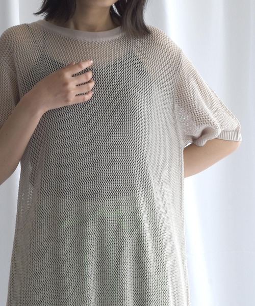 Alley by w closet（アリーバイダブルクローゼット）の「【Alley】メッシュ編み半袖ニットワンピース（ワンピース・レディース・ベージュ・FREE）」の10枚目の写真