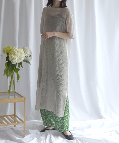 Alley by w closet（アリーバイダブルクローゼット）の「【Alley】メッシュ編み半袖ニットワンピース（ワンピース・レディース・ベージュ・FREE）」の11枚目の写真