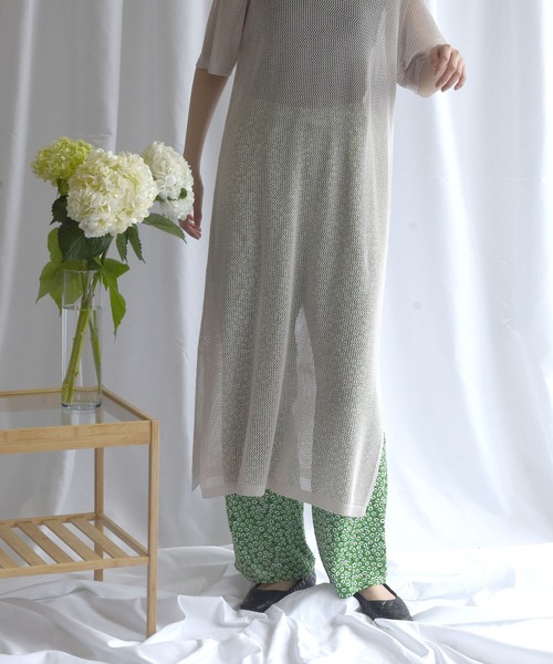 Alley by w closet（アリーバイダブルクローゼット）の「【Alley】メッシュ編み半袖ニットワンピース（ワンピース・レディース・ベージュ・FREE）」の13枚目の写真