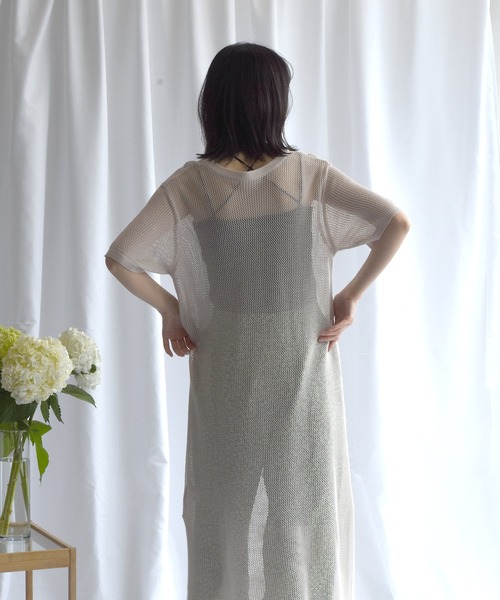 Alley by w closet（アリーバイダブルクローゼット）の「【Alley】メッシュ編み半袖ニットワンピース（ワンピース・レディース・ベージュ・FREE）」の14枚目の写真