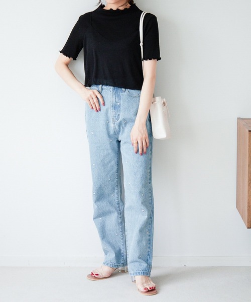 【South Pole】刺繍飾り極太ストレートデニムパンツ(44)黒系 South Pole】刺繍飾り極太ストレートデニムパンツ(44)黒系