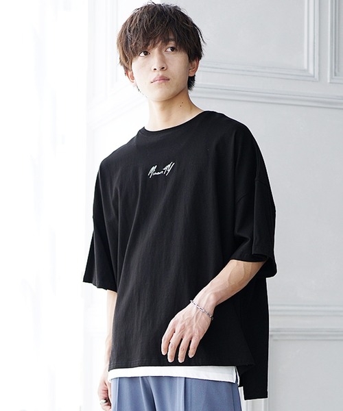 MinoriTY（マイノリティ）の「【MinoriTY】ブランドロゴ半袖Tシャツ 刺繍 オーバーサイズ ルーズシルエット 無地 インナー メンズ ビッグTシャツ（Tシャツ/カットソー・メンズ・ブラック/オフホワイト/ブルーグレー/グレー系その他/ラベンダー/ライトアッシュグレー・M/L/S）」の3枚目の写真