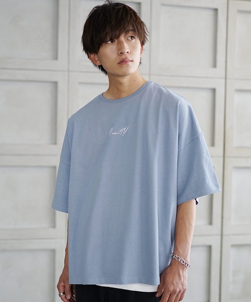 MinoriTY（マイノリティ）の「【MinoriTY】ブランドロゴ半袖Tシャツ 刺繍 オーバーサイズ ルーズシルエット 無地 インナー メンズ ビッグTシャツ（Tシャツ/カットソー・メンズ・ブラック/オフホワイト/ブルーグレー/グレー系その他/ラベンダー/ライトアッシュグレー・M/L/S）」の16枚目の写真