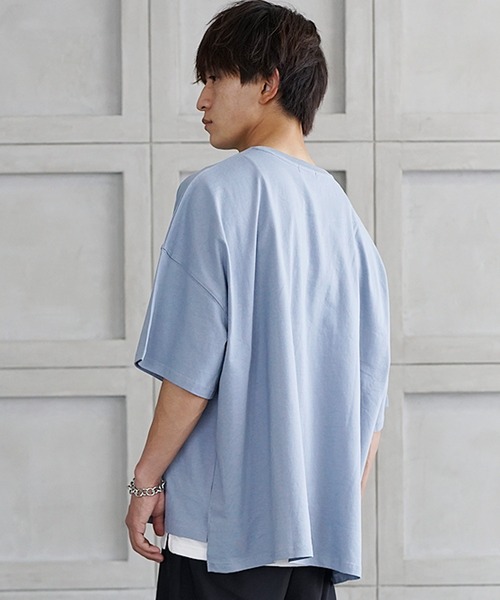 MinoriTY（マイノリティ）の「【MinoriTY】ブランドロゴ半袖Tシャツ 刺繍 オーバーサイズ ルーズシルエット 無地 インナー メンズ ビッグTシャツ（Tシャツ/カットソー・メンズ・ブラック/オフホワイト/ブルーグレー/グレー系その他/ラベンダー/ライトアッシュグレー・M/L/S）」の17枚目の写真