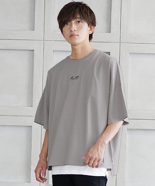 MinoriTY（マイノリティ）の「【MinoriTY】ブランドロゴ半袖Tシャツ 刺繍 オーバーサイズ ルーズシルエット 無地 インナー メンズ ビッグTシャツ（Tシャツ/カットソー・メンズ・ブラック/オフホワイト/ブルーグレー/グレー系その他/ラベンダー/ライトアッシュグレー・M/L/S）」の20枚目の写真