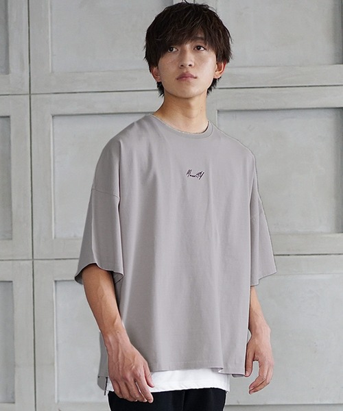 MinoriTY（マイノリティ）の「【MinoriTY】ブランドロゴ半袖Tシャツ 刺繍 オーバーサイズ ルーズシルエット 無地 インナー メンズ ビッグTシャツ（Tシャツ/カットソー・メンズ・ブラック/オフホワイト/ブルーグレー/グレー系その他/ラベンダー/ライトアッシュグレー・M/L/S）」の21枚目の写真