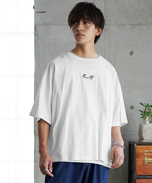 MinoriTY（マイノリティ）の「【MinoriTY】ブランドロゴ半袖Tシャツ 刺繍 オーバーサイズ ルーズシルエット 無地 インナー メンズ ビッグTシャツ（Tシャツ/カットソー・メンズ・ブラック/オフホワイト/ブルーグレー/グレー系その他/ラベンダー/ライトアッシュグレー・M/L/S）」の9枚目の写真