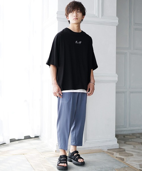 MinoriTY（マイノリティ）の「【MinoriTY】ブランドロゴ半袖Tシャツ 刺繍 オーバーサイズ ルーズシルエット 無地 インナー メンズ ビッグTシャツ（Tシャツ/カットソー・メンズ・ブラック/オフホワイト/ブルーグレー/グレー系その他/ラベンダー/ライトアッシュグレー・M/L/S）」の14枚目の写真