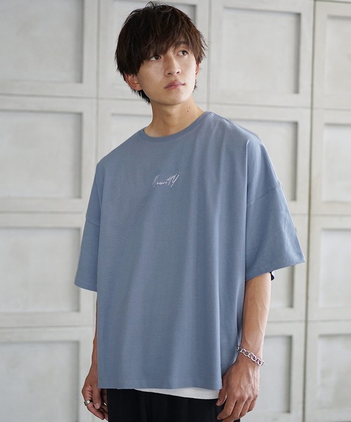 MinoriTY（マイノリティ）の「【MinoriTY】ブランドロゴ半袖Tシャツ 刺繍 オーバーサイズ ルーズシルエット 無地 インナー メンズ ビッグTシャツ（Tシャツ/カットソー・メンズ・ブラック/オフホワイト/ブルーグレー/グレー系その他/ラベンダー/ライトアッシュグレー・M/L/S）」の18枚目の写真