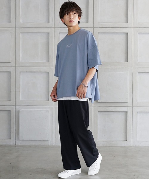 MinoriTY（マイノリティ）の「【MinoriTY】ブランドロゴ半袖Tシャツ 刺繍 オーバーサイズ ルーズシルエット 無地 インナー メンズ ビッグTシャツ（Tシャツ/カットソー・メンズ・ブラック/オフホワイト/ブルーグレー/グレー系その他/ラベンダー/ライトアッシュグレー・M/L/S）」の19枚目の写真