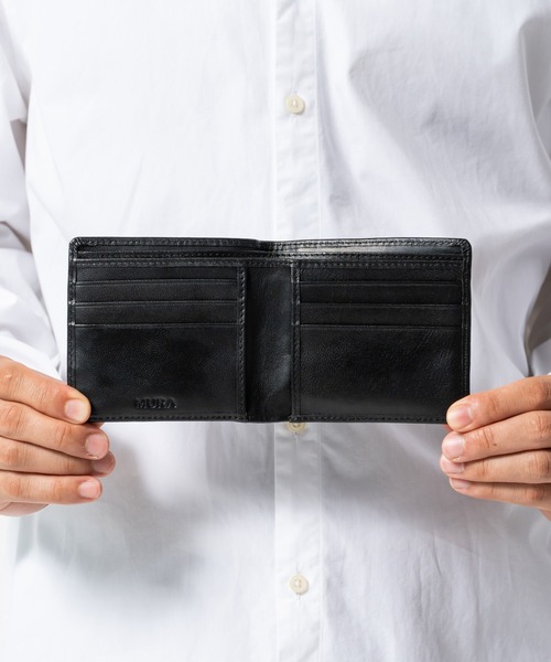 MURA(ムラ)の「やぎ革レザー 隠しポケット付 スリム 二つ折り財布 お札入れ(札入れ/マネークリップ・メンズ・ブラック/ブラウン・FREE)」の6枚目の写真