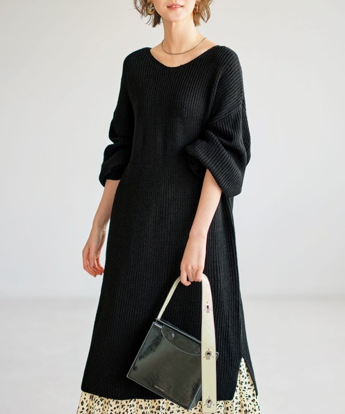21秋新着 ｖネック畦編ボリュームスリーブニットワンピース ワンピース Geera ジーラ のファッション通販 Zozotown