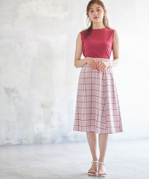 ワンピース Toccoウエストりぼん付きリブカットソー チェックドッキングワンピース ワンピース Tocco Closet トッコ クローゼット のファッション