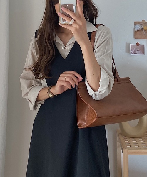 LAUIR(ラウアー)の「シンプルカラー長袖コットンシャツ(シャツ/ブラウス・レディース・ホワイト/グレイッシュベージュ/ブルー/モカ/テラコッタ/ネイビー/グリーン系その他/ブラック/チャコール/アイボリー・LARGE/MEDIUM/X-LARGE)」の17枚目の写真