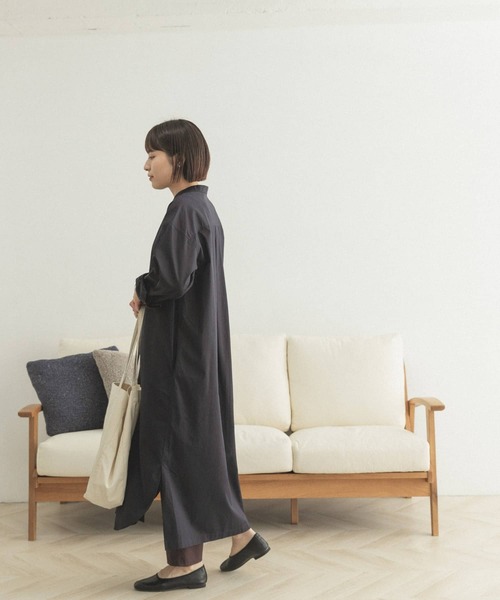 FORK&SPOON（フォークアンドスプーン）の「FORK&SPOON　バンドカラーオーバーシャツワンピース（ワンピース・レディース・ネイビー/アイボリー/ブラウン・ONE）」の9枚目の写真