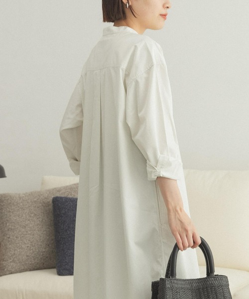 FORK&SPOON（フォークアンドスプーン）の「FORK&SPOON　バンドカラーオーバーシャツワンピース（ワンピース・レディース・ネイビー/アイボリー/ブラウン・ONE）」の14枚目の写真