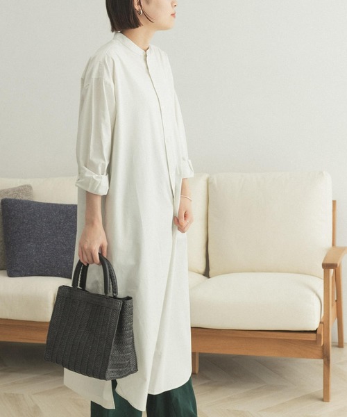 FORK&SPOON（フォークアンドスプーン）の「FORK&SPOON　バンドカラーオーバーシャツワンピース（ワンピース・レディース・ネイビー/アイボリー/ブラウン・ONE）」の16枚目の写真