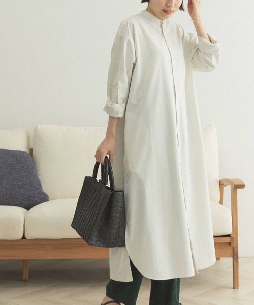 FORK&SPOON（フォークアンドスプーン）の「FORK&SPOON　バンドカラーオーバーシャツワンピース（ワンピース・レディース・ネイビー/アイボリー/ブラウン・ONE）」の18枚目の写真