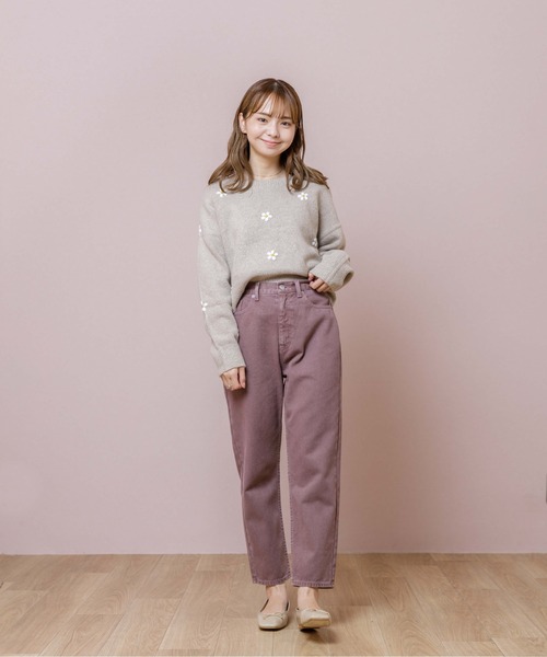flower（フラワー）の「サニーデイズパンツ4（デニムパンツ・レディース・ブラウン/ベージュ/ピンク・FREE）」の6枚目の写真