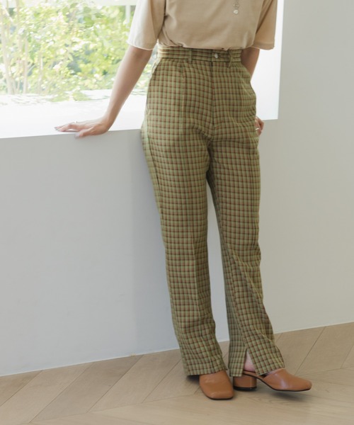 Kastane(カスタネ)の「チェックSETUPピンタックパンツ(スラックス・レディース・パープル/グリーン・1/2)」の9枚目の写真
