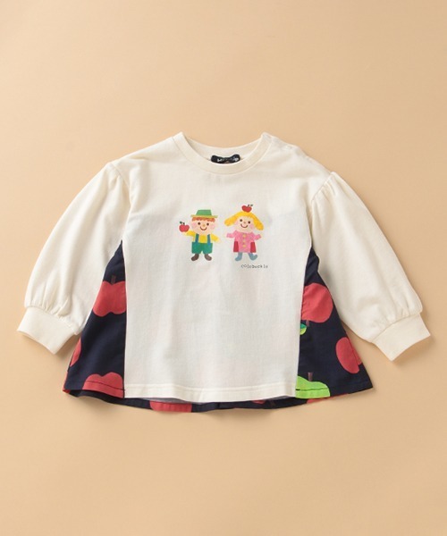 kladskap(クレードスコープ)の「【コロボックル】リンゴ柄チュニック(チュニック・キッズ・アイボリー/ラベンダー・120cm/90cm/100cm/110cm/80cm)」の2枚目の写真