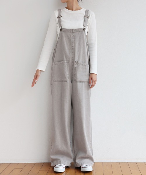 andme（アンドミー）の「コットンツイルダブルポケットワイドサロペット（サロペット/オーバーオール・レディース・グレー/ブラック/オフホワイト/ケミカルウォッシュ/カーキ/サックスブルー・M/L）」の10枚目の写真