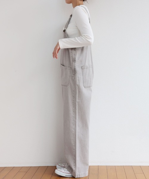 andme（アンドミー）の「コットンツイルダブルポケットワイドサロペット（サロペット/オーバーオール・レディース・グレー/ブラック/オフホワイト/ケミカルウォッシュ/カーキ/サックスブルー・M/L）」の11枚目の写真