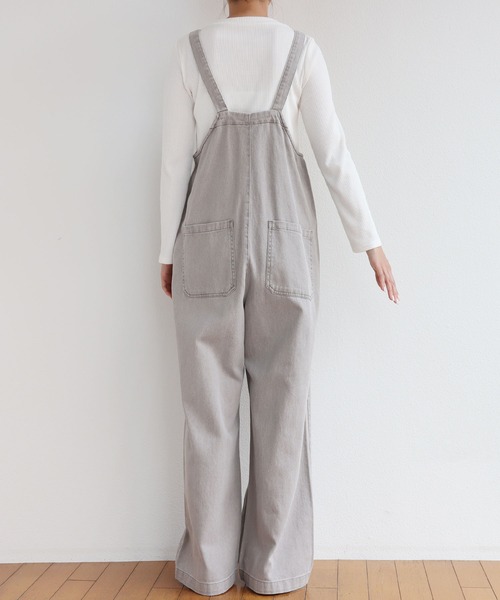 andme（アンドミー）の「コットンツイルダブルポケットワイドサロペット（サロペット/オーバーオール・レディース・グレー/ブラック/オフホワイト/ケミカルウォッシュ/カーキ/サックスブルー・M/L）」の12枚目の写真