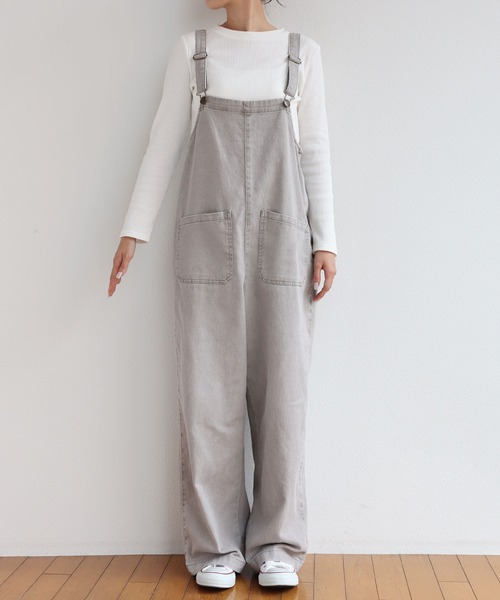 andme（アンドミー）の「コットンツイルダブルポケットワイドサロペット（サロペット/オーバーオール・レディース・グレー/ブラック/オフホワイト/ケミカルウォッシュ/カーキ/サックスブルー・M/L）」の13枚目の写真