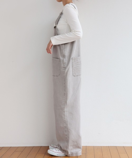 andme（アンドミー）の「コットンツイルダブルポケットワイドサロペット（サロペット/オーバーオール・レディース・グレー/ブラック/オフホワイト/ケミカルウォッシュ/カーキ/サックスブルー・M/L）」の14枚目の写真