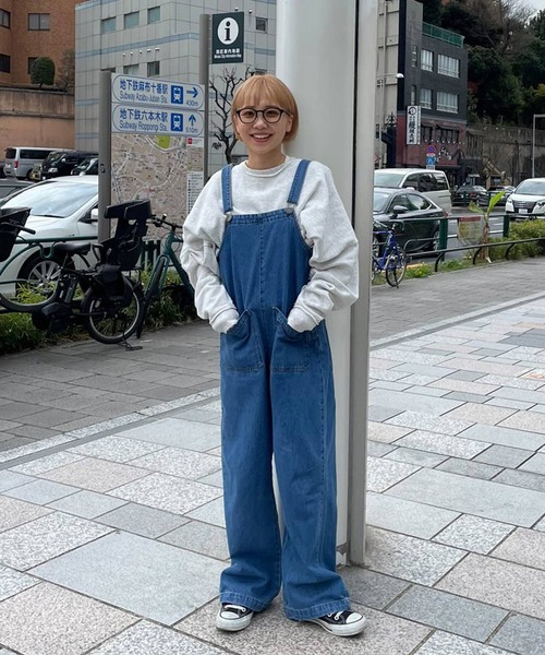 andme（アンドミー）の「コットンツイルダブルポケットワイドサロペット（サロペット/オーバーオール・レディース・グレー/ブラック/オフホワイト/ケミカルウォッシュ/カーキ/サックスブルー・M/L）」の9枚目の写真