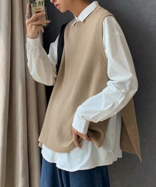 Mimma/Mimaa（ミマ）の「【Mimma/Mimaa】シンプルニットベスト（ベスト・メンズ・ブラック/ベージュ/グレー・FREE）」の3枚目の写真