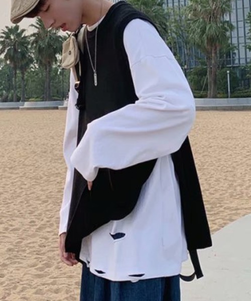 Mimma/Mimaa（ミマ）の「【Mimma/Mimaa】シンプルニットベスト（ベスト・メンズ・ブラック/ベージュ/グレー・FREE）」の12枚目の写真