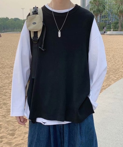 Mimma/Mimaa（ミマ）の「【Mimma/Mimaa】シンプルニットベスト（ベスト・メンズ・ブラック/ベージュ/グレー・FREE）」の16枚目の写真