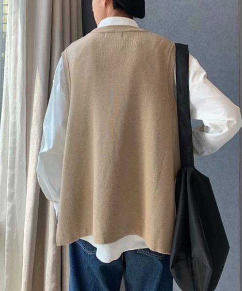 Mimma/Mimaa（ミマ）の「【Mimma/Mimaa】シンプルニットベスト（ベスト・メンズ・ブラック/ベージュ/グレー・FREE）」の9枚目の写真