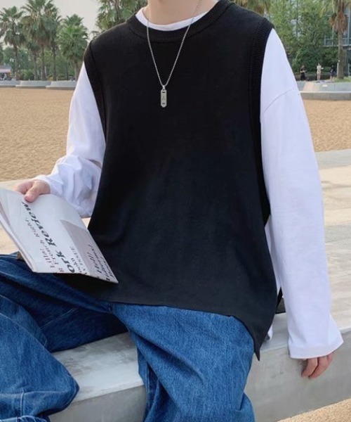 Mimma/Mimaa（ミマ）の「【Mimma/Mimaa】シンプルニットベスト（ベスト・メンズ・ブラック/ベージュ/グレー・FREE）」の15枚目の写真