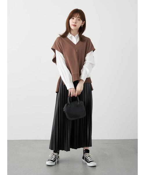 earth music&ecology（アースミュージックアンドエコロジー）の「フェイクレザープリーツスカート　＊（スカート・レディース・ブラック/ライトブラウン・FREE）」の8枚目の写真