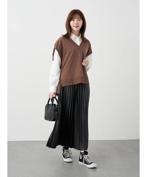 earth music&ecology（アースミュージックアンドエコロジー）の「フェイクレザープリーツスカート　＊（スカート・レディース・ブラック/ライトブラウン・FREE）」の9枚目の写真