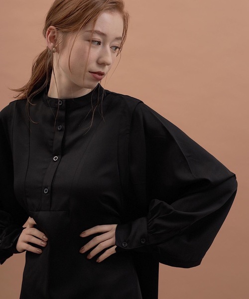 hinari（ヒナリ）の「ボリュームスリーブワンピース（ワンピース・レディース・ブラック/アイボリー/マスタード・FREE）」の7枚目の写真