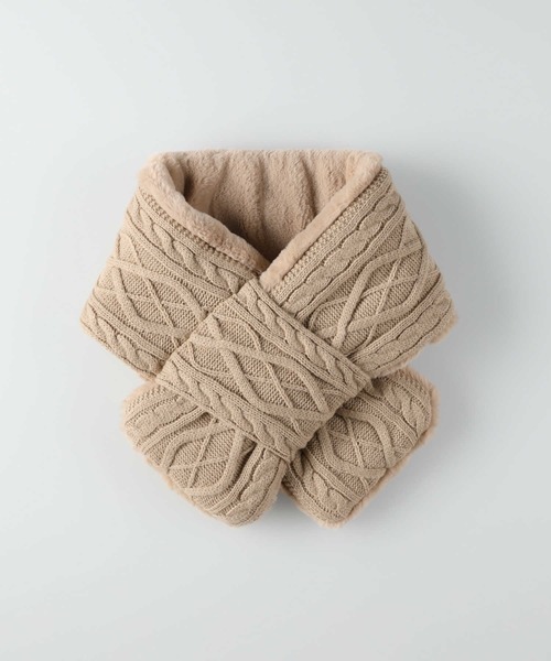 Right-on（ライトオン）の「ニット切り替ティペット（ネックウォーマー/スヌード・レディース・ベージュ/ダークグレー・ONE SIZE）」の8枚目の写真