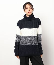 【Bl】【Bling leads】５ゲージケーブル編み　タートルネックニット